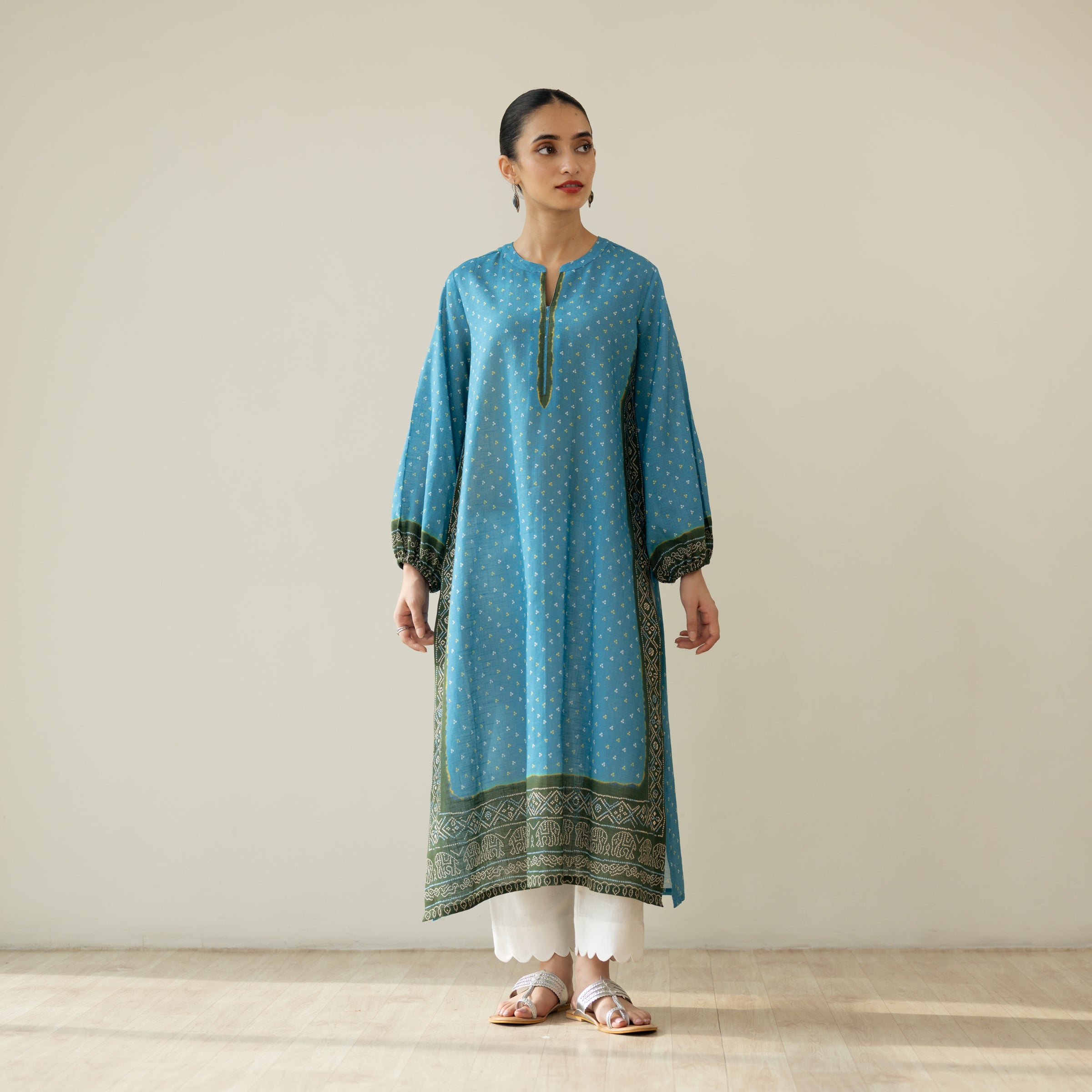 Tikhi Imli Slub Cotton Slub Cotton Kurta - Blue & Heena