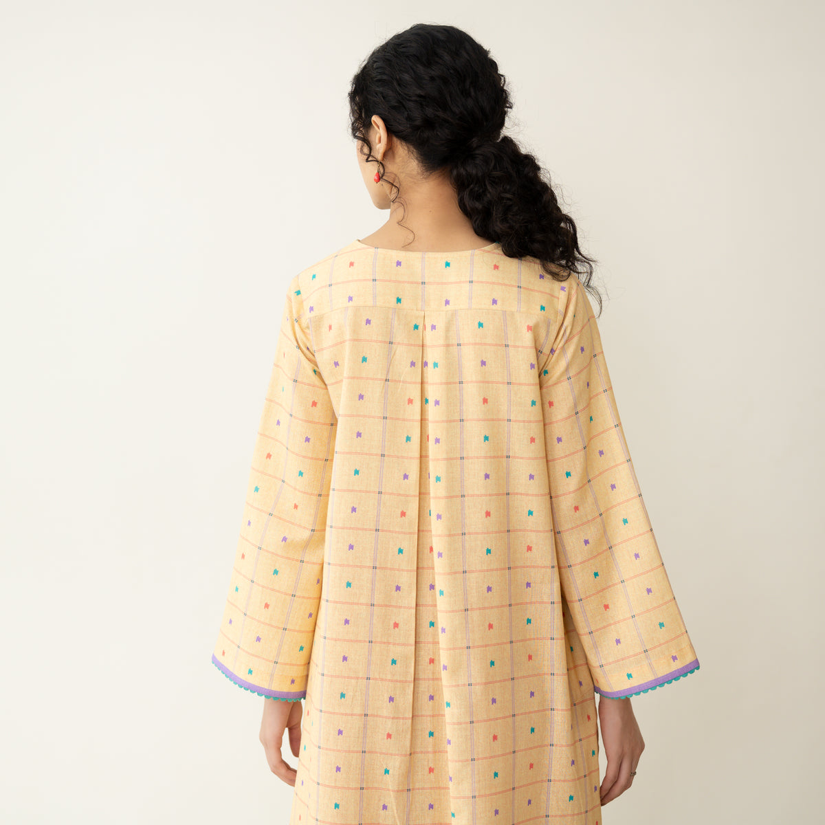 Doodle Embroidered Cotton Kurta - Mango Yellow