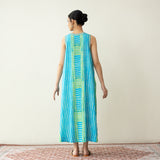 Viva Embroidered Midi Cotton Slub Dress - Ocean Blue & Parrot Green