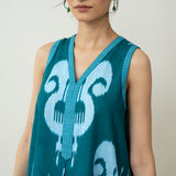 Peppy Paisley Midi Cotton Slub Dress - Teal Green