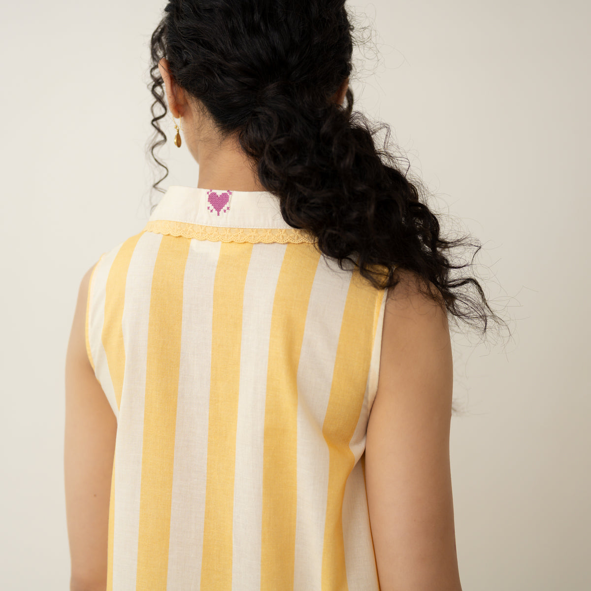 Poppy Striped Mulmul Dress - Mango Yellow