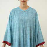 Highlighted Lace Neck Detail Slub Cotton Kurta - Dusty Blue