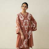 Peppy Paisley Asymmetric Cotton Slub Salwar Set - Mud Brown