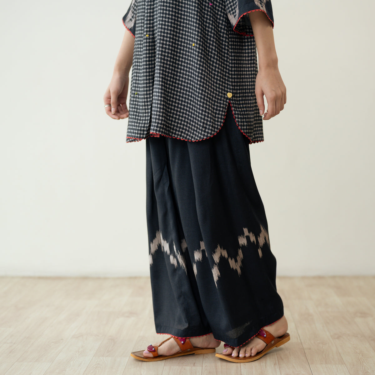 Bon Bon Hand Embroidered Elevated Shantoon Coord Set - Charcoal