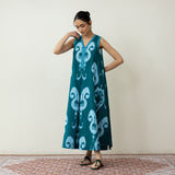 Peppy Paisley Midi Cotton Slub Dress - Teal Green