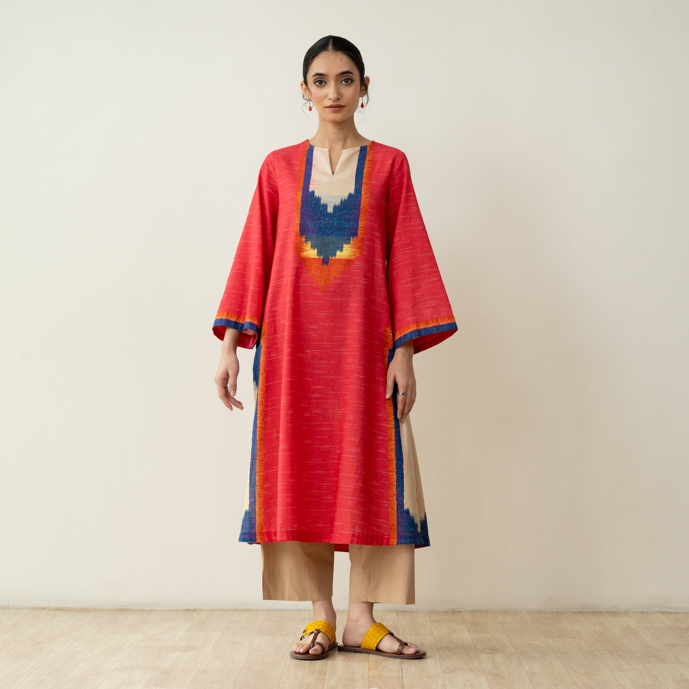 Prism Statement Cotton Slub Kurta - Tomato Red