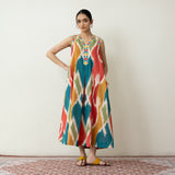 Aura Embroidered Cotton Slub Dress - Muticolour Beige