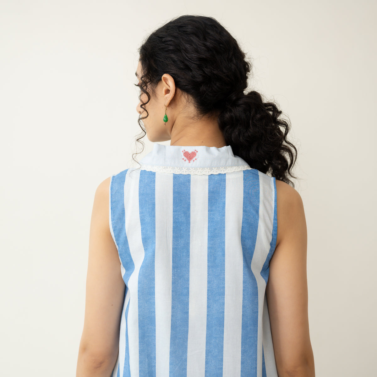 Poppy Striped Mulmul Dress - Asmani Blue