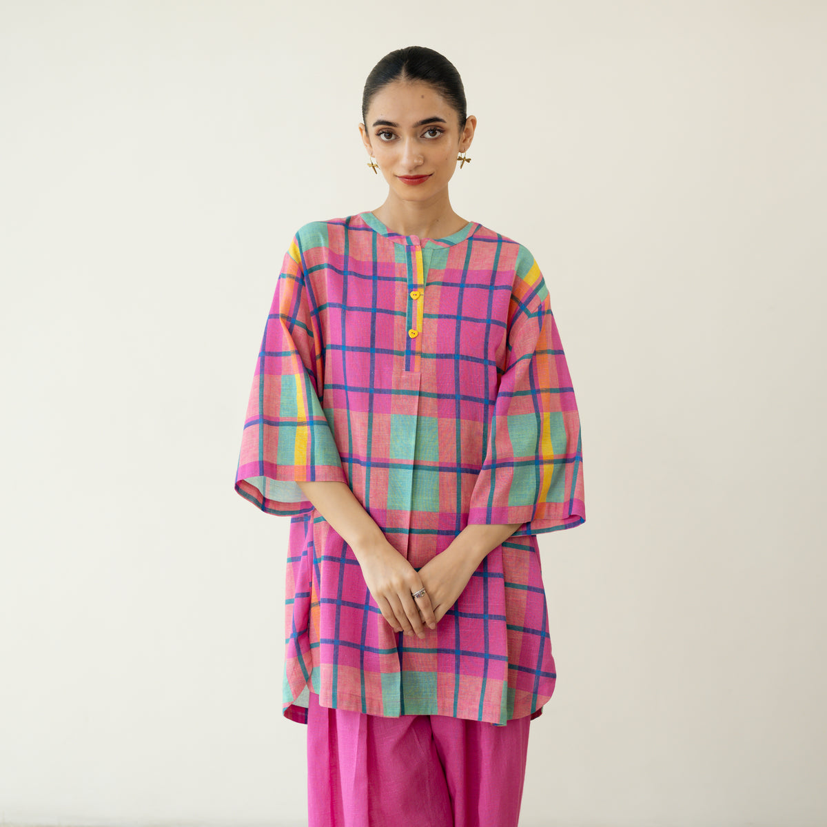 Bubblegum Embroidered Elevated Cotton Slub Tunic - Multicolour