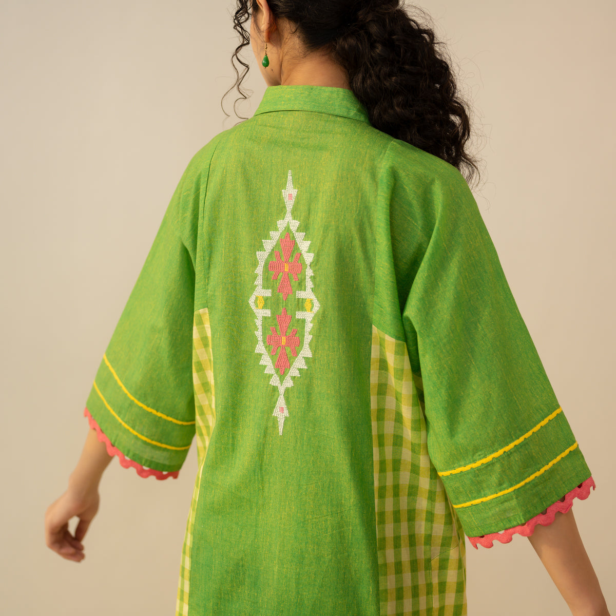 Aabha Embroidered Cotton Slub Kurta - Lime Sorbet