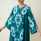 Peppy Paisley Asymmetric Cotton Slub Salwar Set - Teal Green