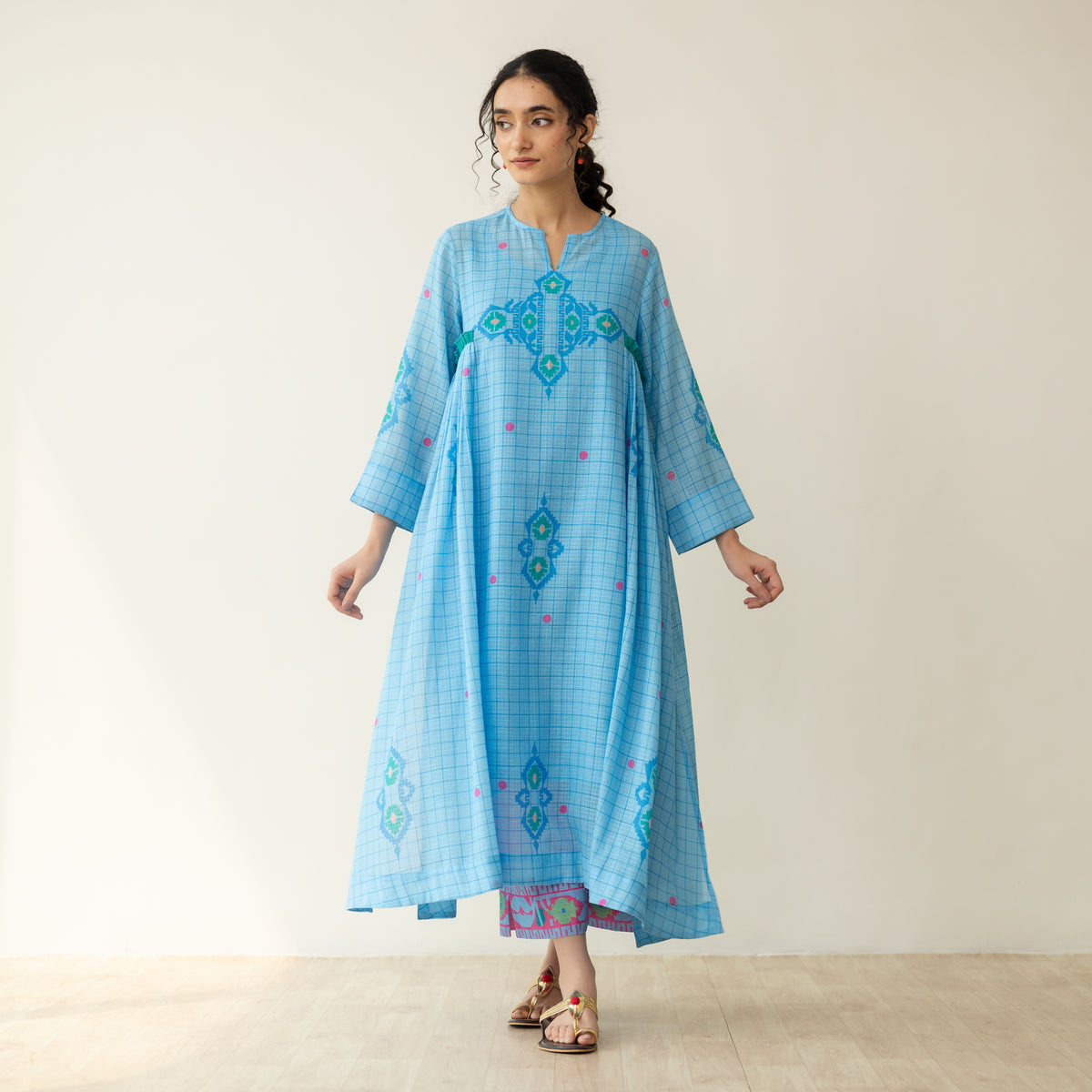 Mogra Kota Doria Kurta Set - Asmani Blue