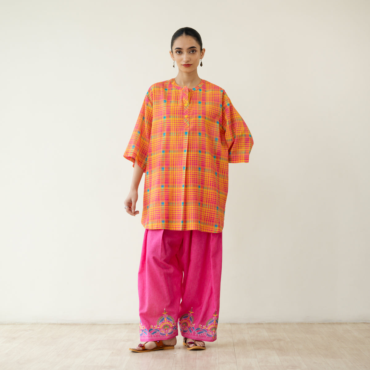 Tutti Frutti Embroidered Elevated Cotton Slub Coord Set - Multicolour