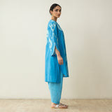 Peppy Paisley Asymmetric Cotton Slub Salwar Set - Ocean Blue