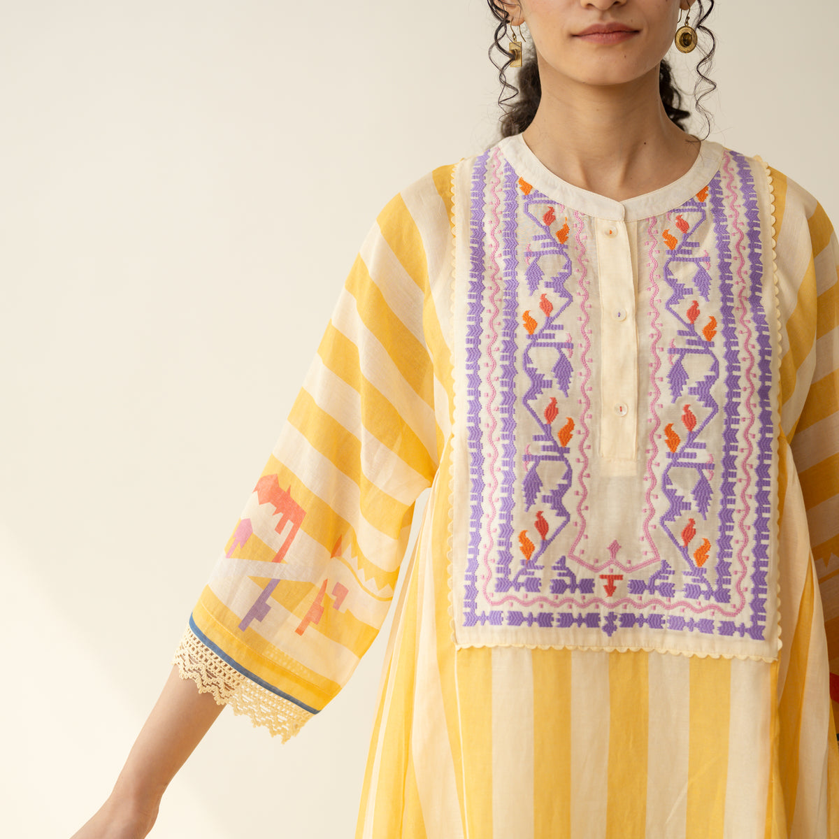 Pretty Flare Chanderi Embroidered Coord Set - Sunshine Yellow