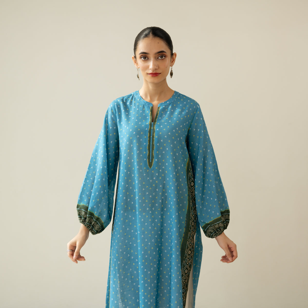 Tikhi Imli Slub Cotton Slub Cotton Kurta - Blue & Heena