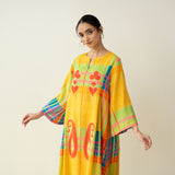 Ambi Patchwork Cotton Slub Kurta - Yellow & Red