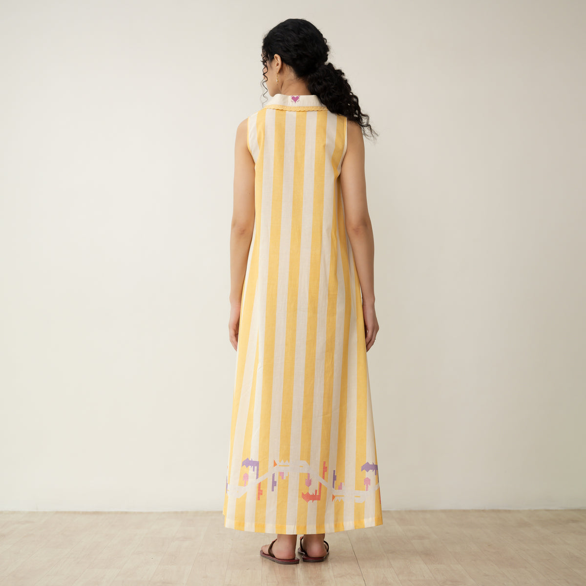 Poppy Striped Mulmul Dress - Mango Yellow
