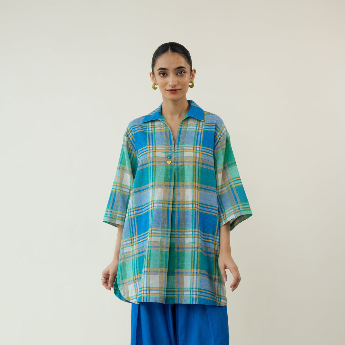 Lemon Drop Embroidered Elevated Cotton Slub Tunic - Multicolour