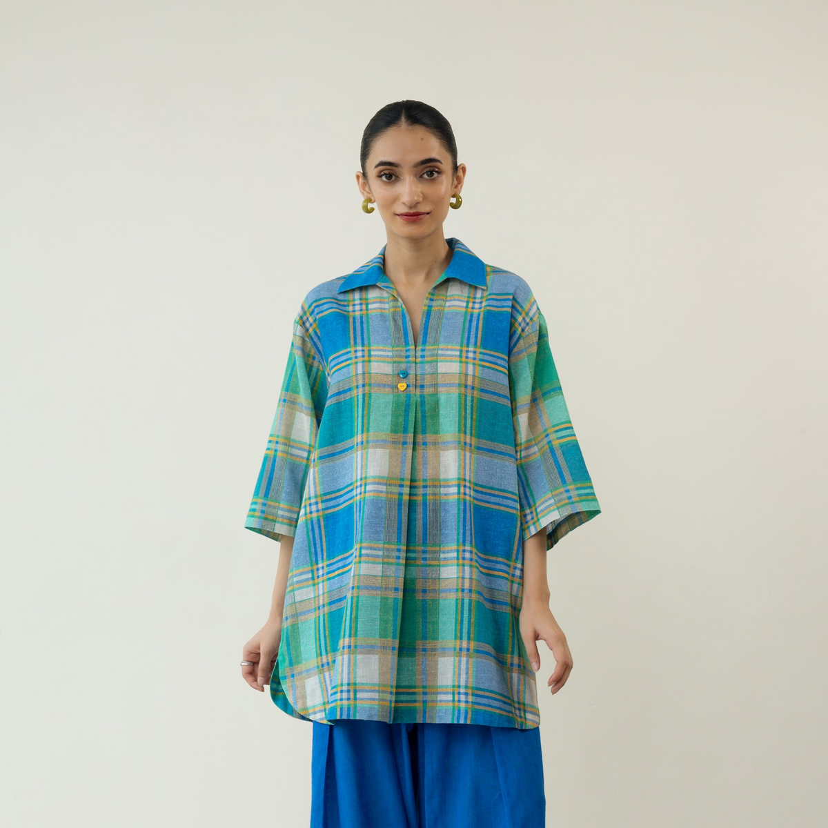 Lemon Drop Embroidered Elevated Cotton Slub Tunic - Multicolour
