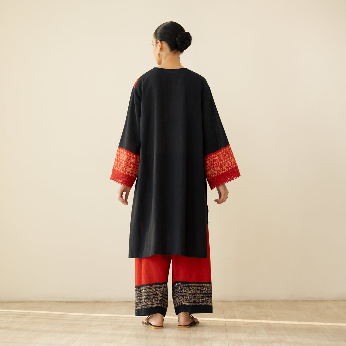 Nakhra Elevated Cotton Slub Coord Set - Red & Black