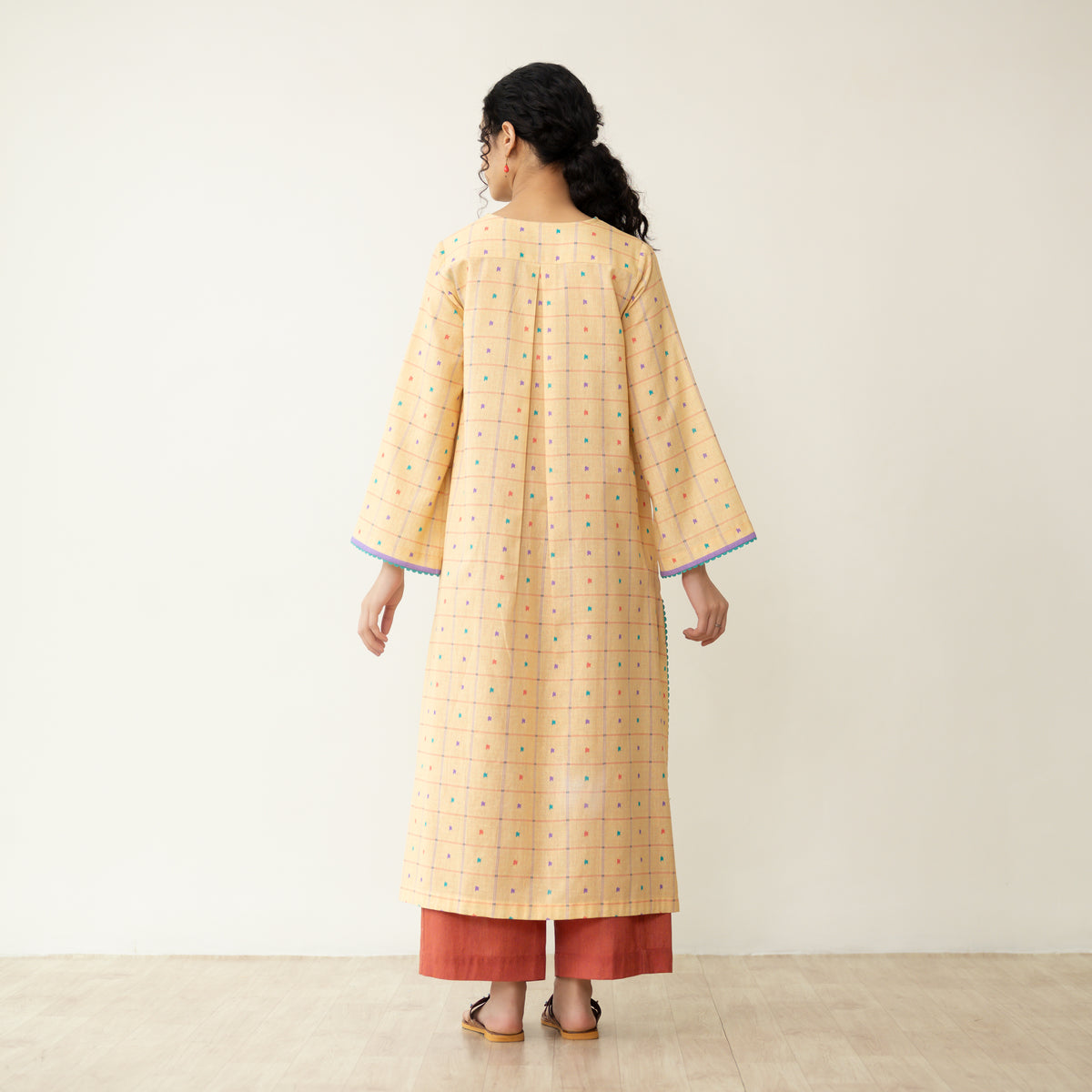 Doodle Embroidered Cotton Kurta - Mango Yellow