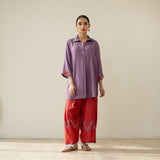 Bon Bon Hand Embroidered Elevated Shantoon Coord Set - Tomato Red & Azure Blue