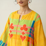 Ambi Patchwork Cotton Slub Kurta - Yellow & Red