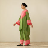 Nakhra Elevated Cotton Slub Coord Set - Green & Pink