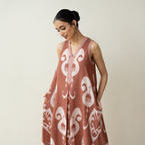 Peppy Paisley Midi Cotton Slub Dress - Mud Brown