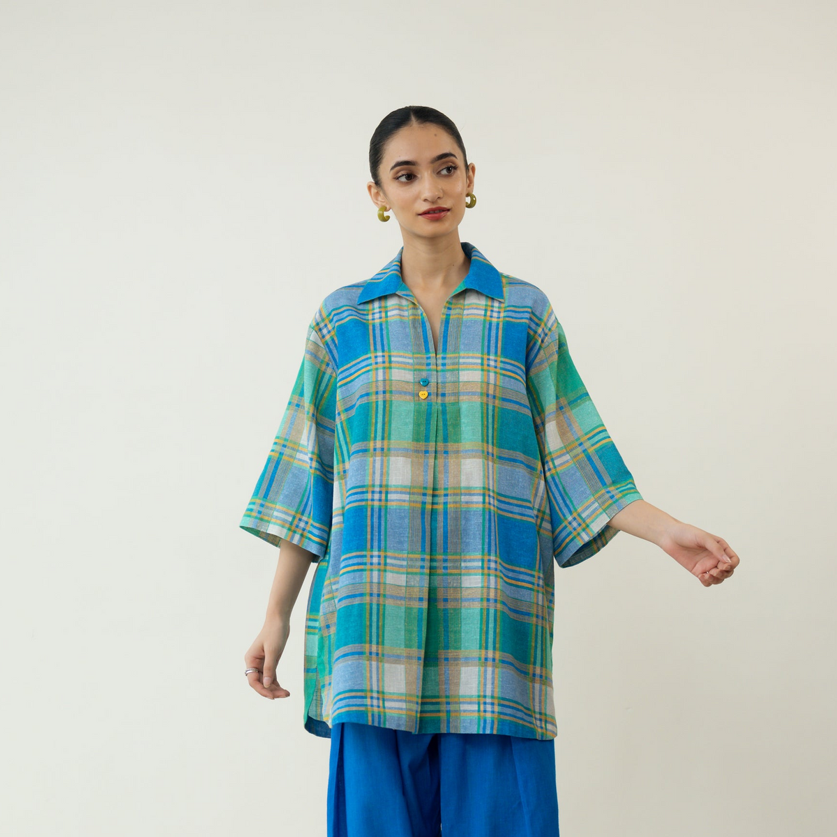 Lemon Drop Embroidered Elevated Cotton Slub Tunic - Multicolour