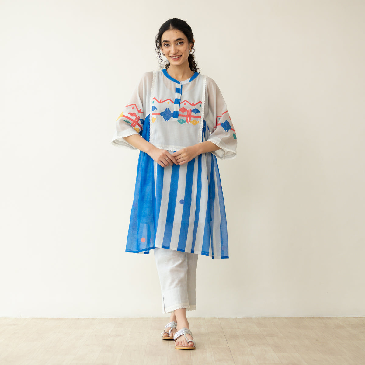 Rumi Embroidered Chanderi Coord Set - Azure