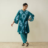 Peppy Paisley Asymmetric Cotton Slub Salwar Set - Teal Green