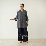 Bon Bon Hand Embroidered Elevated Shantoon Tunic - Charcoal