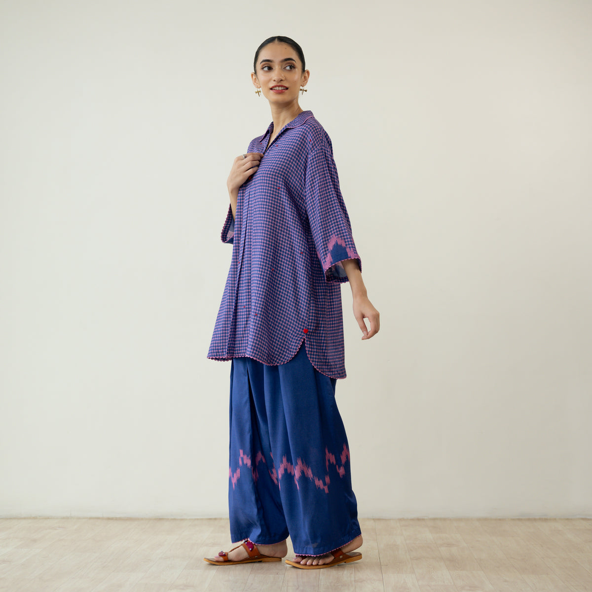 Bon Bon Hand Embroidered Elevated Shantoon Coord Set - Indigo & Berry