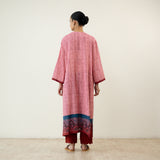 Highlighted Lace Neck Detail Slub Cotton Kurta - Dusty Pink