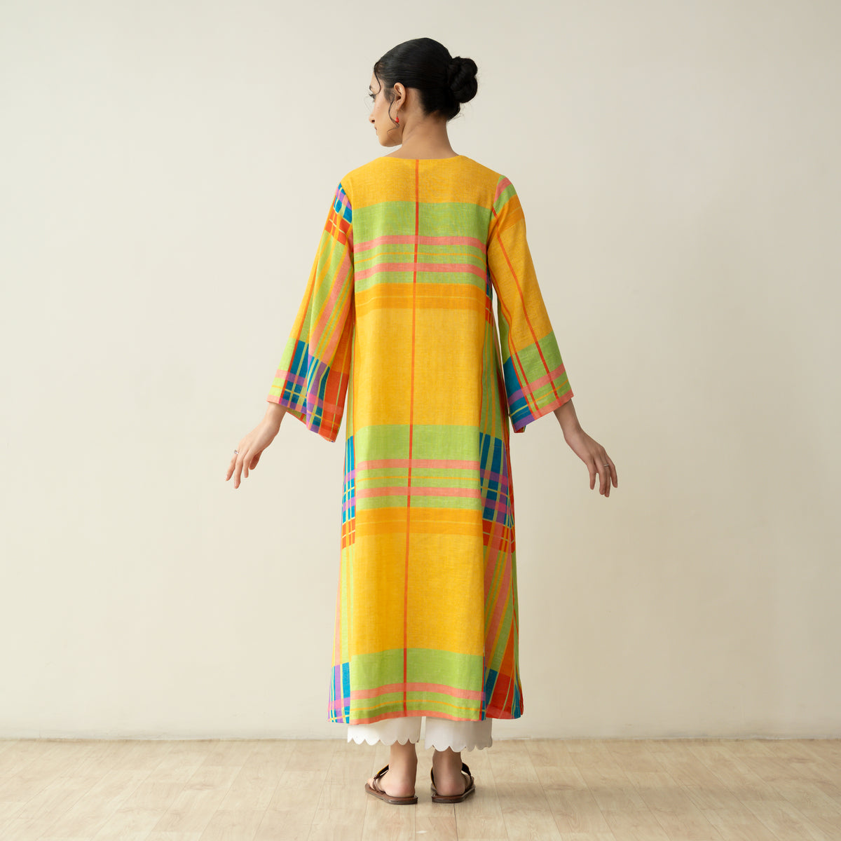 Ambi Patchwork Cotton Slub Kurta - Yellow & Red