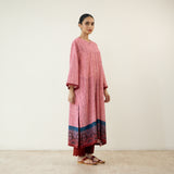 Highlighted Lace Neck Detail Slub Cotton Kurta - Dusty Pink
