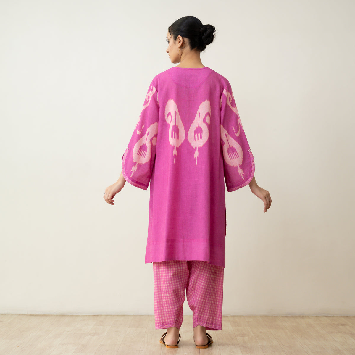 Peppy Paisley Asymmetric Cotton Slub Salwar Set - Dusty Pink