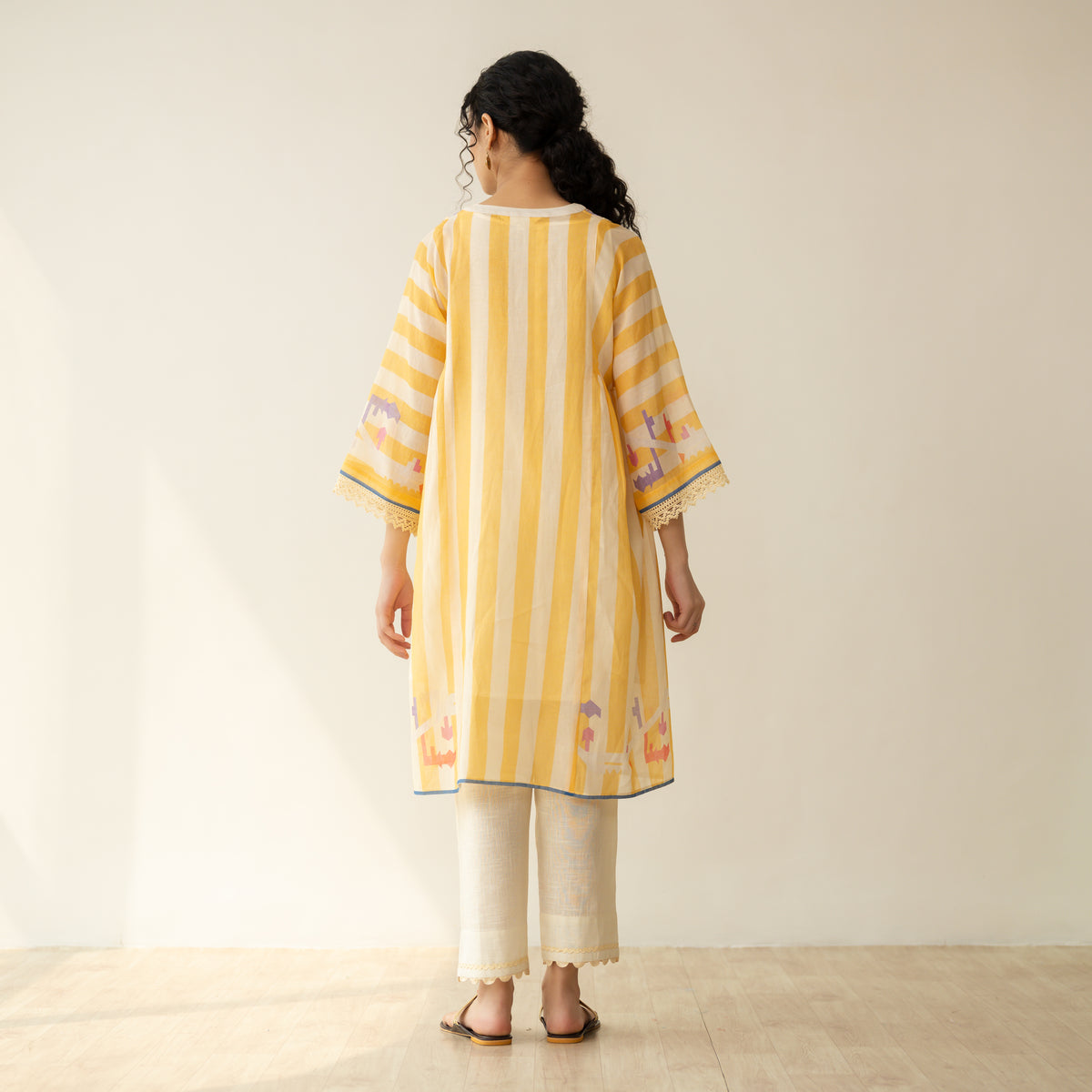Pretty Flare Chanderi Embroidered Coord Set - Sunshine Yellow