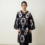 Peppy Paisley Asymmetric Cotton Slub Salwar Set - Black