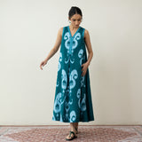 Peppy Paisley Midi Cotton Slub Dress - Teal Green
