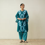 Peppy Paisley Asymmetric Cotton Slub Salwar Set - Teal Green