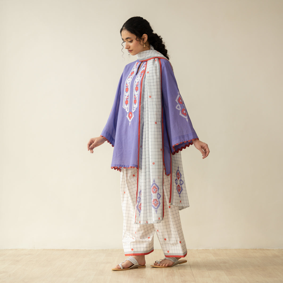 Dot & Dash Mulmul Farshi Set - Lilac Bloom