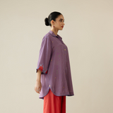 Bon Bon Hand Embroidered Elevated Shantoon Tunic - Tomato Red & Azure Blue