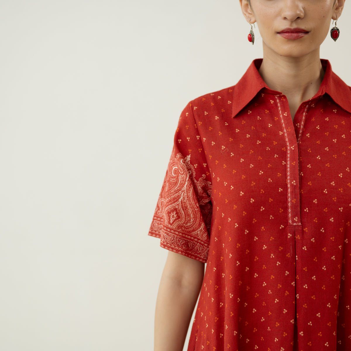 Nazo Midi Cotton Slub Dress - Tomato Red