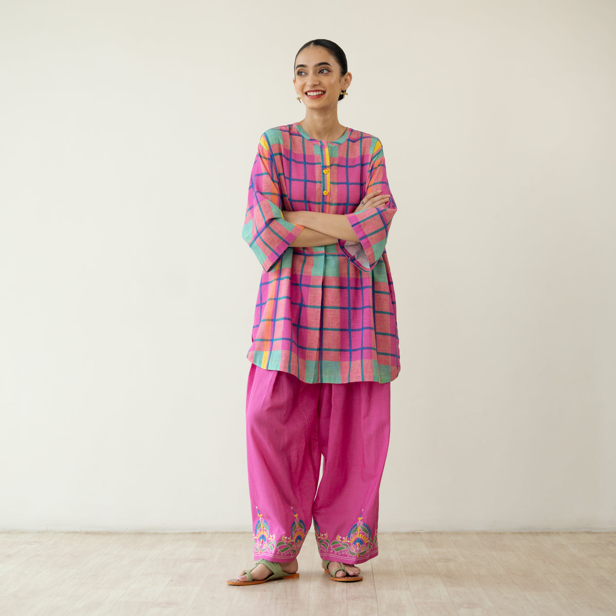 Bubblegum Embroidered Elevated Cotton Slub Coord Set - Multicolour