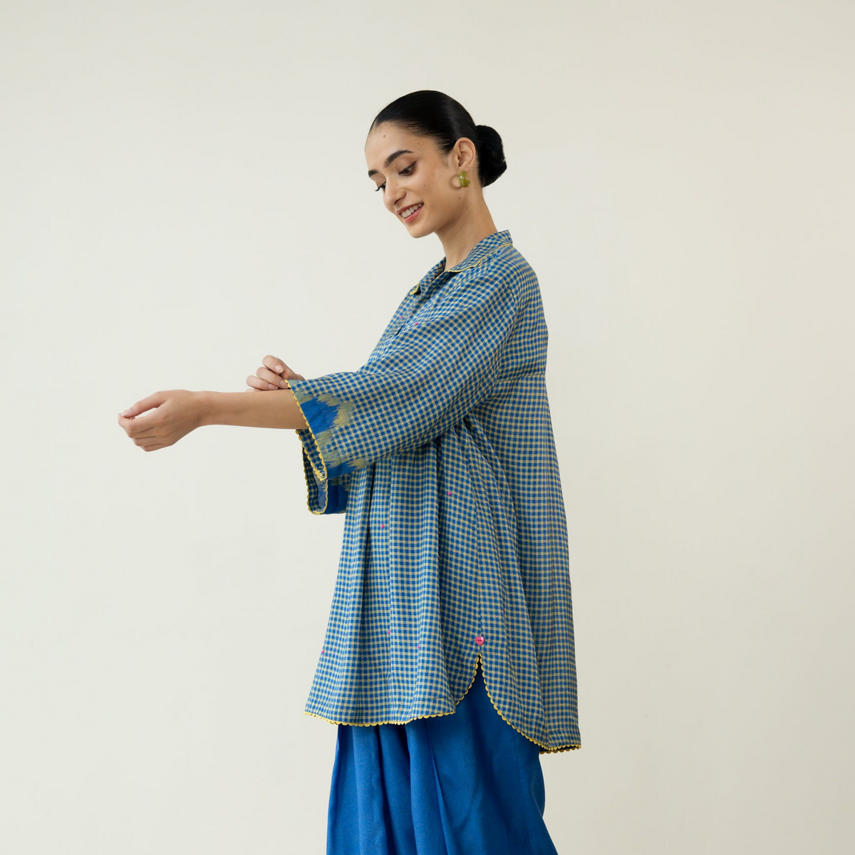 Bon Bon Hand Embroidered Elevated Shantoon Tunic - Electric Blue & Lime