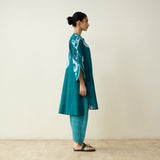 Peppy Paisley Asymmetric Cotton Slub Salwar Set - Teal Green