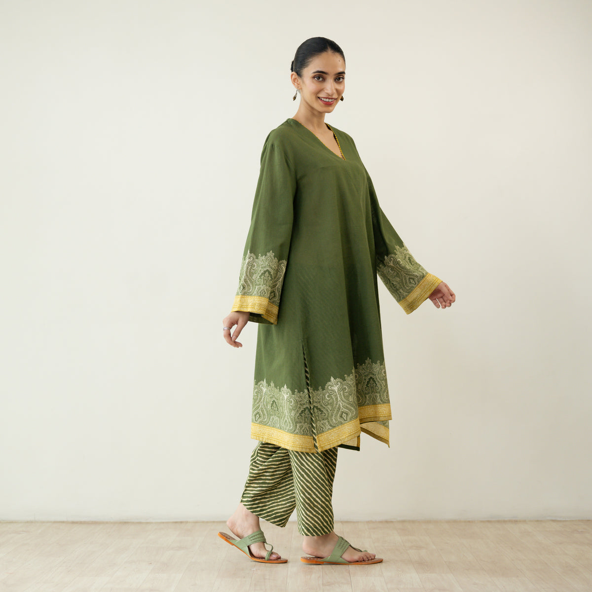 Mastani Elevated Cotton Slub Salwar Set - Heena Green